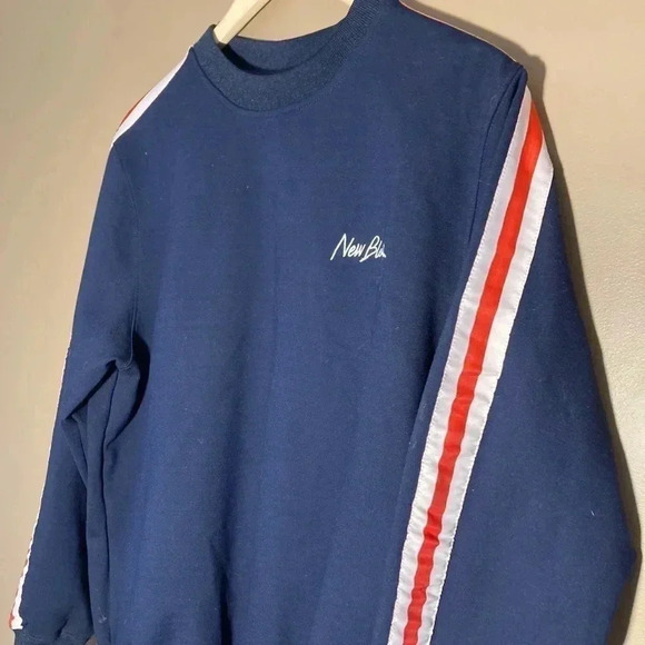 New Black red  white stripes navy sweatshirt - Picture 2 of 5